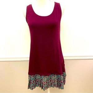 Logo Layers Knit Tank Pleated Floral Layer Sz Med